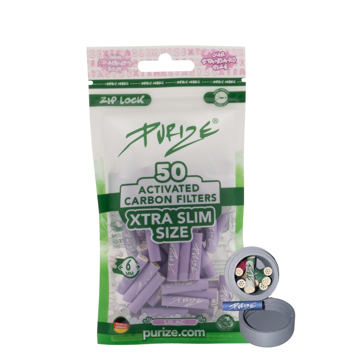 Traveldose x Purize Aktivkohlefilter 6mm 50Stück Xtra Slim Size Aktivkohlefilter