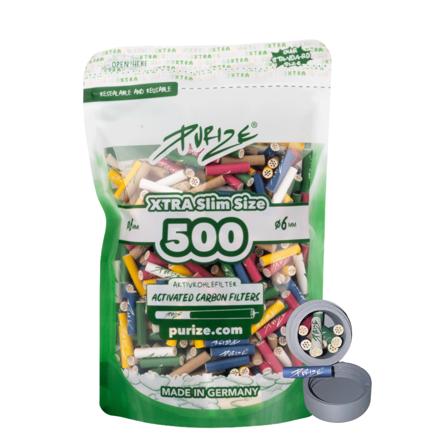 PURIZE® Doypack I 500 XTRA Slim | Bunt x Vergrünt Traveldose
