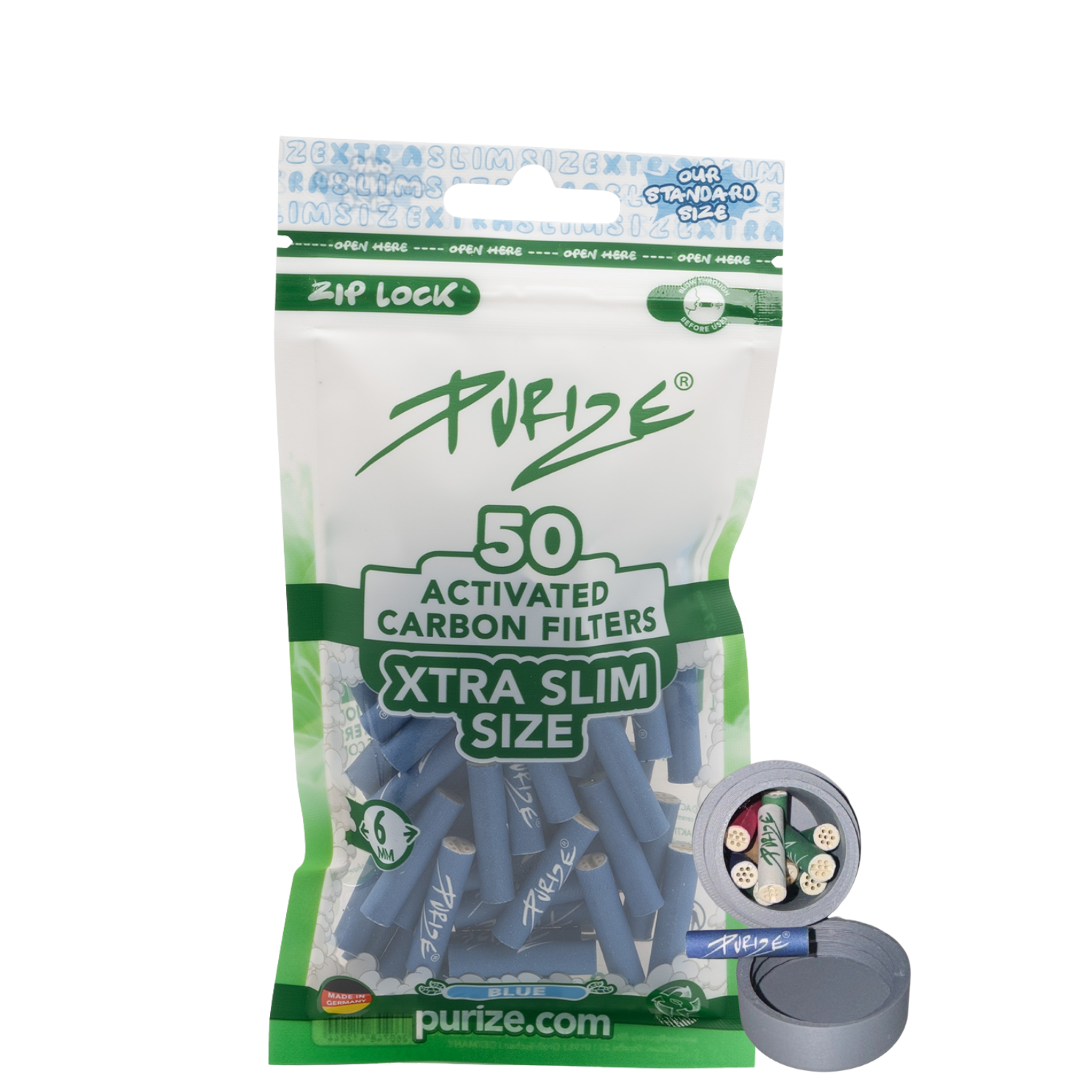 Traveldose x Purize Aktivkohlefilter 6mm 50Stück Xtra Slim Size Aktivkohlefilter