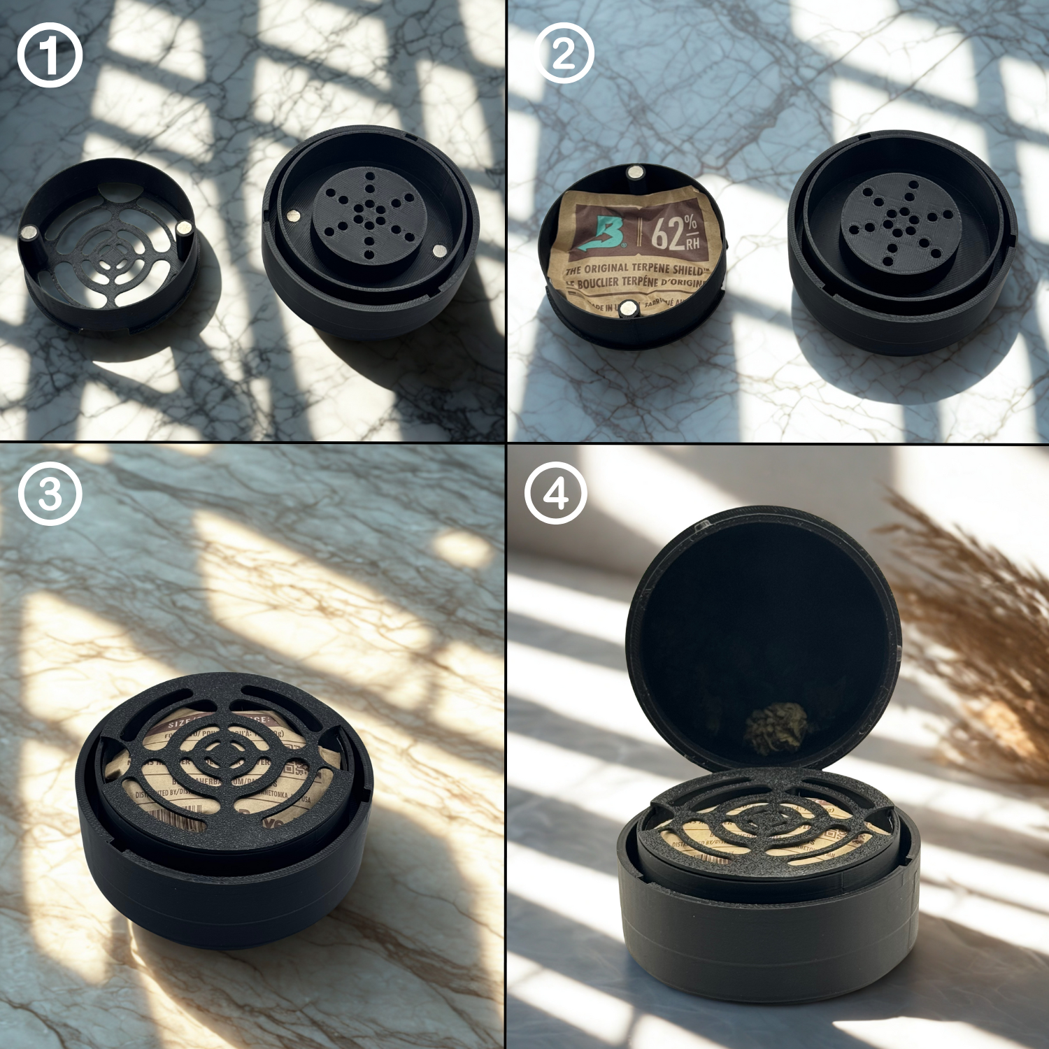 Vergrünt Fermentierdose x Boveda für Kräuter | 2-Wege-Feuchtigkeitsregulierung 62% rF | Größe 8 für bis zu 30 g | schützt vor Terpenverlust, Übertrocknung & Schimmel (Schwarz-Twisted)