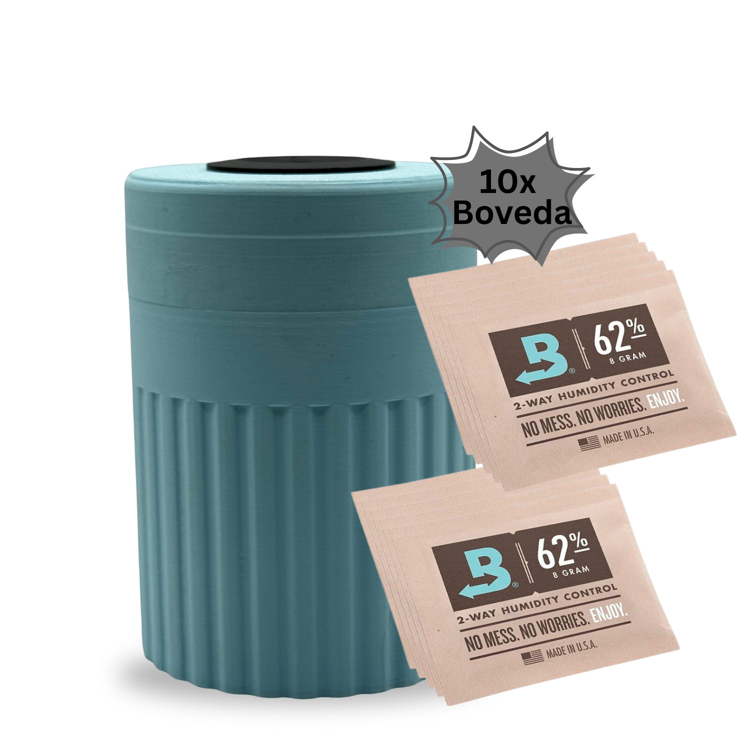 Vergrünt Fermentierdose x Boveda für Kräuter | 2-Wege-Feuchtigkeitsregulierung 62% rF | Größe 8 für bis zu 30 g | schützt vor Terpenverlust, Übertrocknung & Schimmel (Schwarz-Twisted)