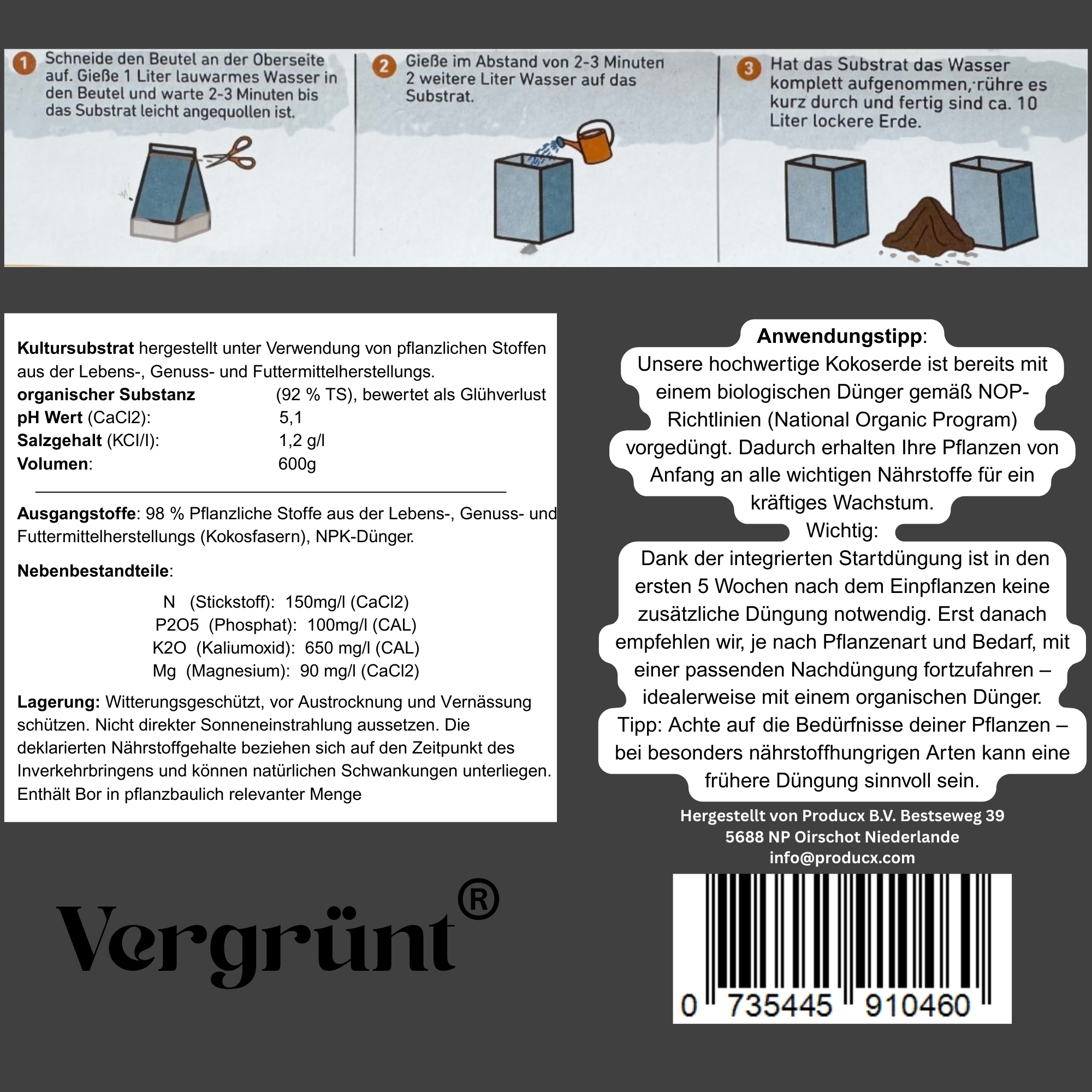 Vergrünt - Kokosblumenerde 10 Liter + 1 Liter Perlite