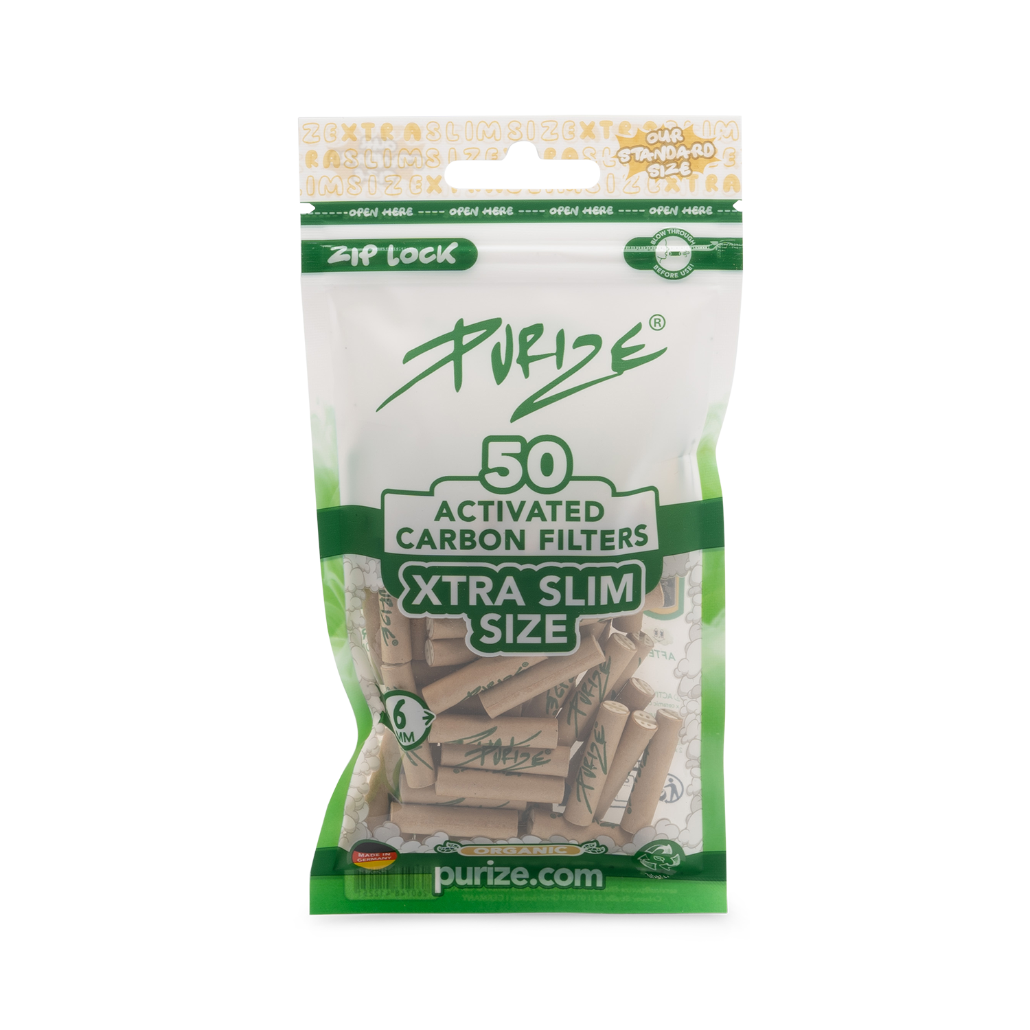 Purize Aktivkohlefilter 6mm 50Stück Xtra Slim Size Aktivkohlefilter