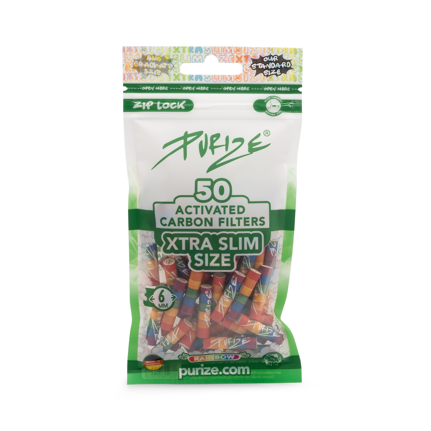 Purize Aktivkohlefilter 6mm 50Stück Xtra Slim Size Aktivkohlefilter
