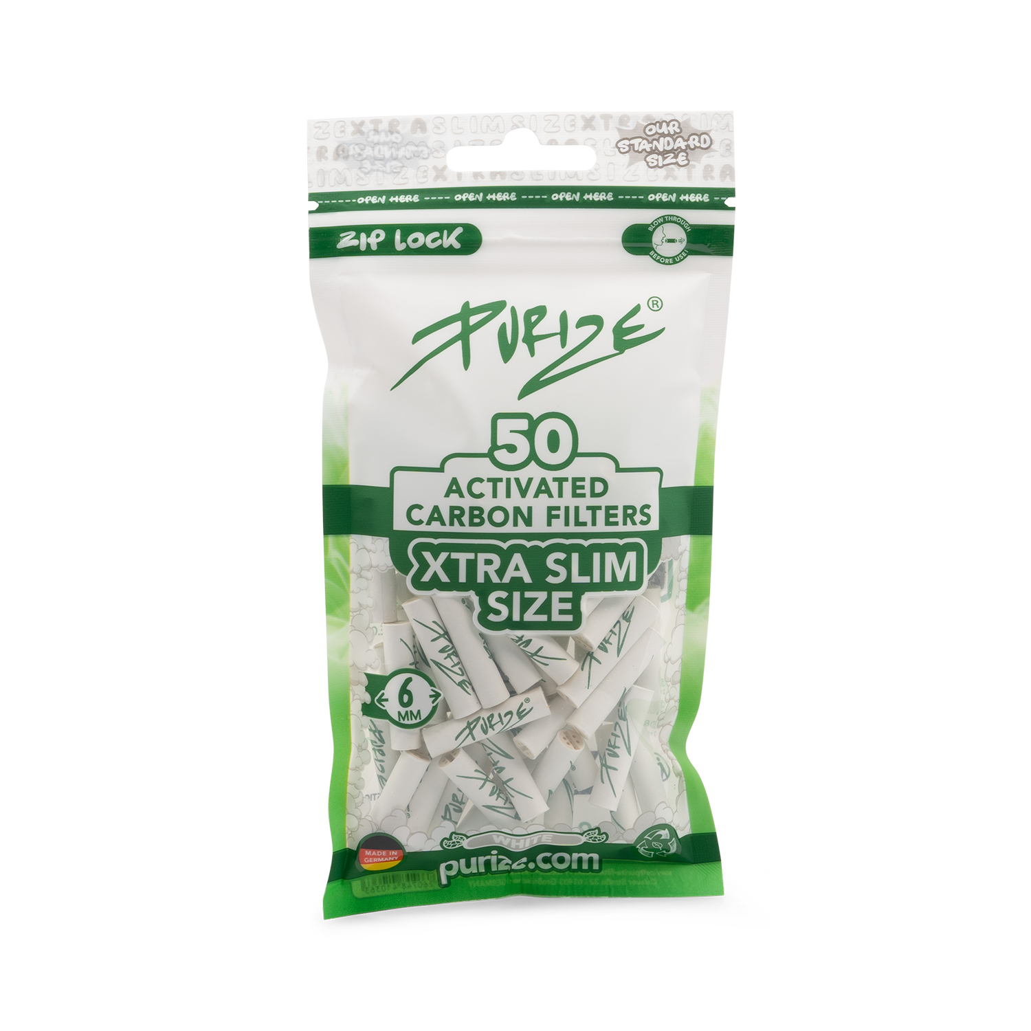 Purize Aktivkohlefilter 6mm 50Stück Xtra Slim Size Aktivkohlefilter