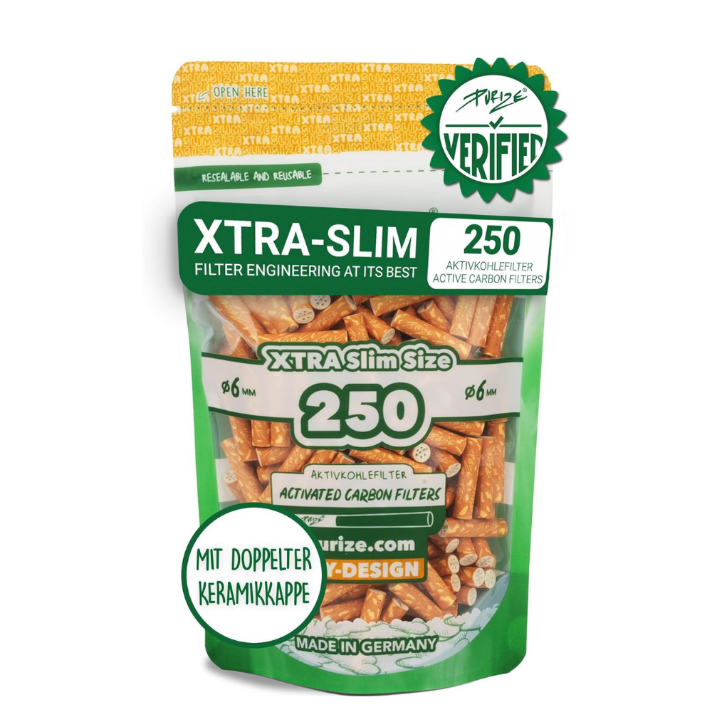 Purize Aktivkohlefilter 6mm 250Stück Xtra Slim Size Aktivkohlefilter