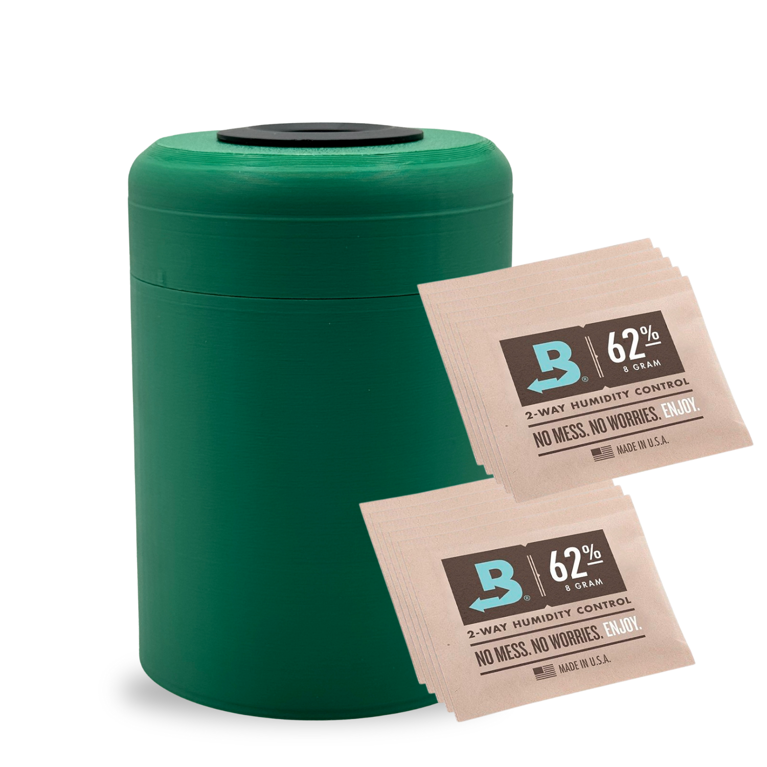 Vergrünt Fermentierdose x Boveda für Kräuter | 2-Wege-Feuchtigkeitsregulierung 62% rF | Größe 8 für bis zu 30 g | schützt vor Terpenverlust, Übertrocknung & Schimmel (Schwarz-Twisted)